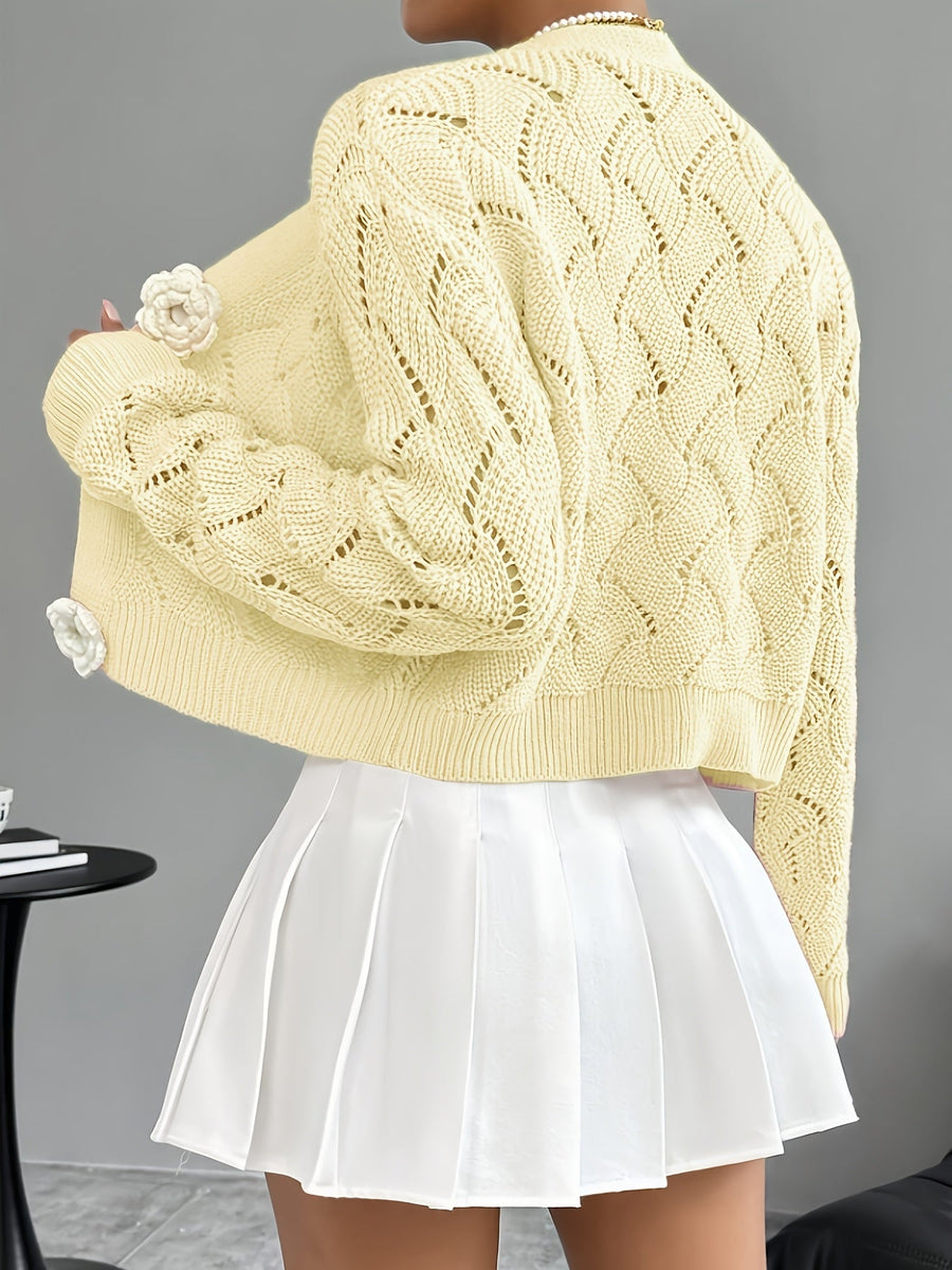 Heidi | Women's Winter Cardigan – Crochet Knit 3D Floral Buttons view 8