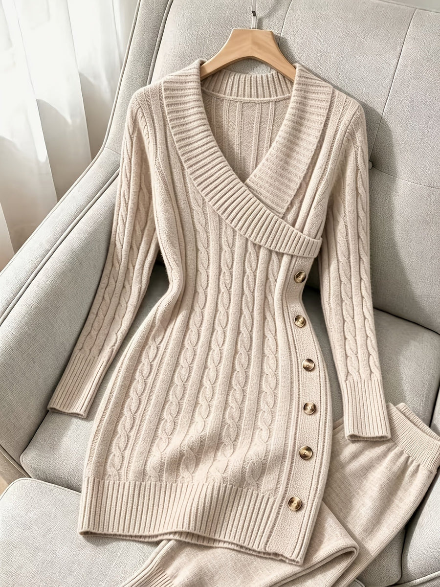 Loretta | Women's Halloween Sweater Dress – Cable Knit V Neck Fall Dress view 13
