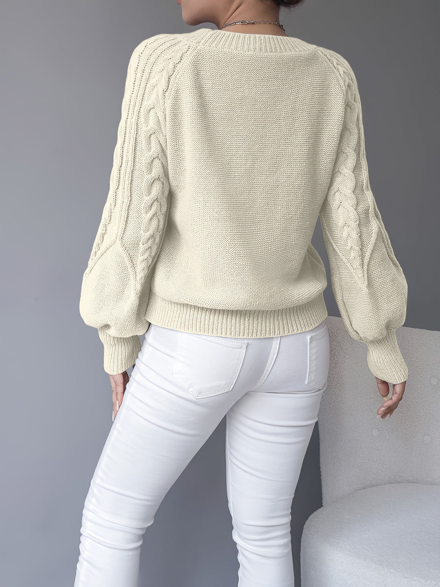 Elsie | Women's Cable Knit Sweater – Lantern Sleeve Textured Pullover view 10