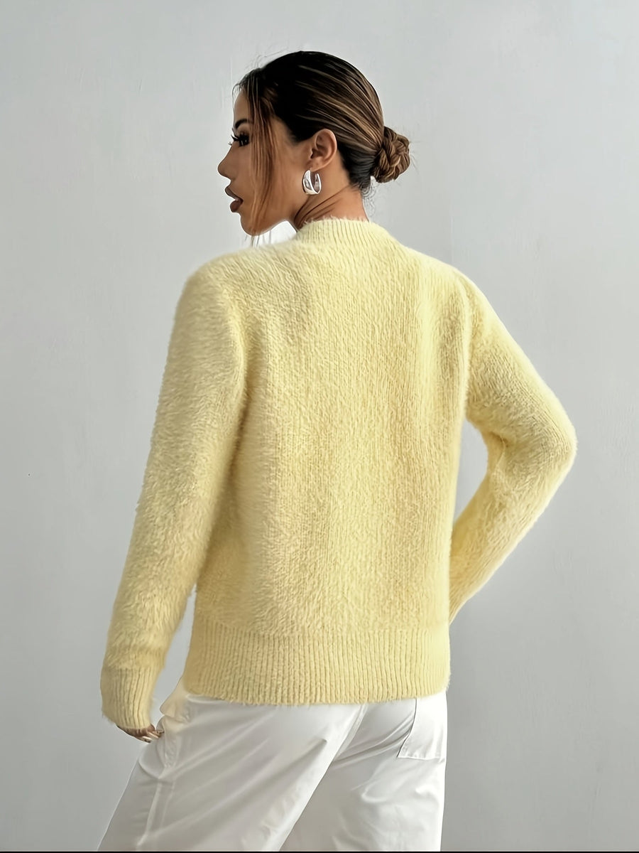 Fleur | Women's Winter Cardigan – Fluffy Cropped Heart Buttons view 4
