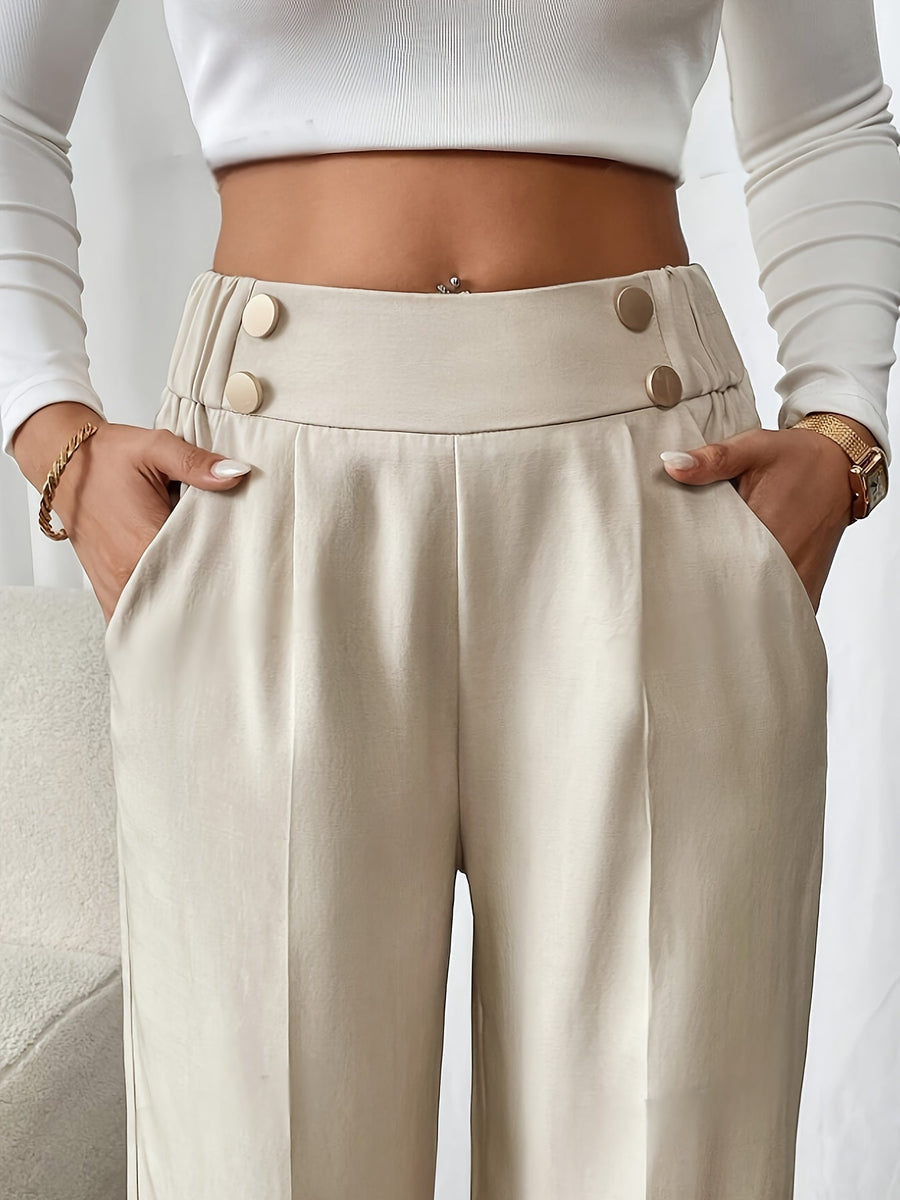 Lydia | Women's Wide Leg Trousers – High Waisted Elastic Waist Dress Pants view 4