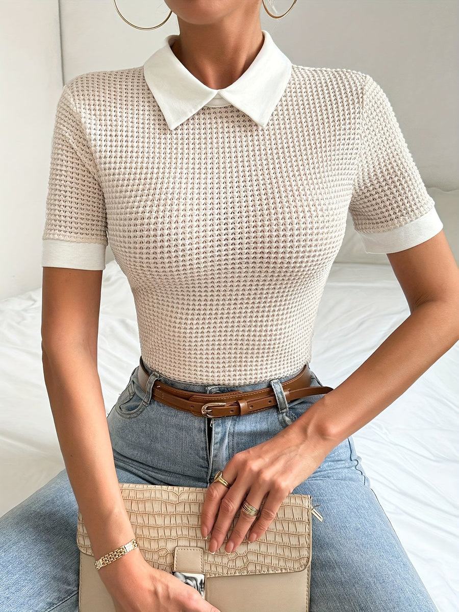 Daphne | Women's Collared Knit Top – Slim Fit Long Sleeve Polo Top view 2