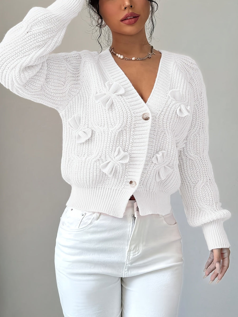Juniper | Women's Cardigan – Bow Detail Long Sleeve Button-Up Knit view 20