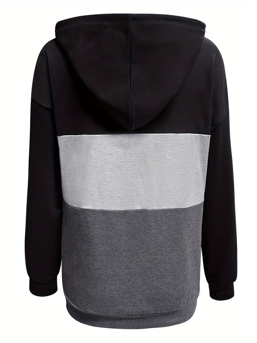 Brynne | Women's Color Block Hoodie – Button Neck Oversized Sweatshirt view 3