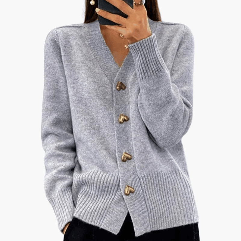 Isolde | Button-Up Cardigan with Heart Button Details and Long Sleeves