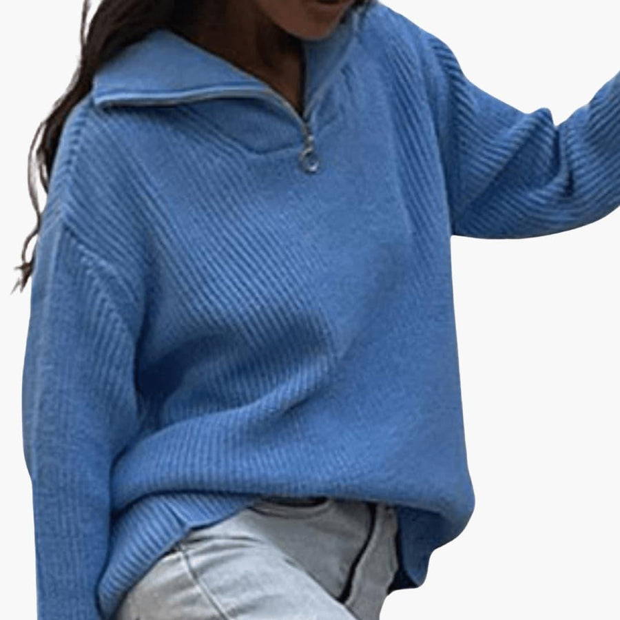 Dahlia | Knit Jumper with Half-Zip Collar and Ribbed Texture view 3