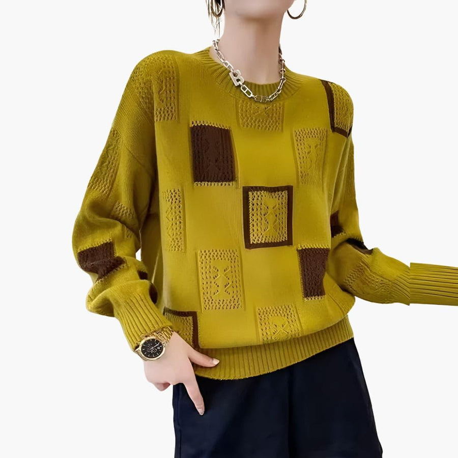 Verona | Patchwork Knit Jumper with Long Sleeves and Pullover Style view 6