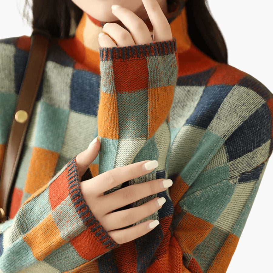 Anthea | Patchwork Turtleneck Jumper with Long Sleeves and Ribbed Cuffs view 4
