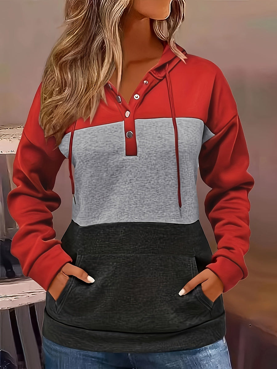Brynne | Women's Color Block Hoodie – Button Neck Oversized Sweatshirt view 7