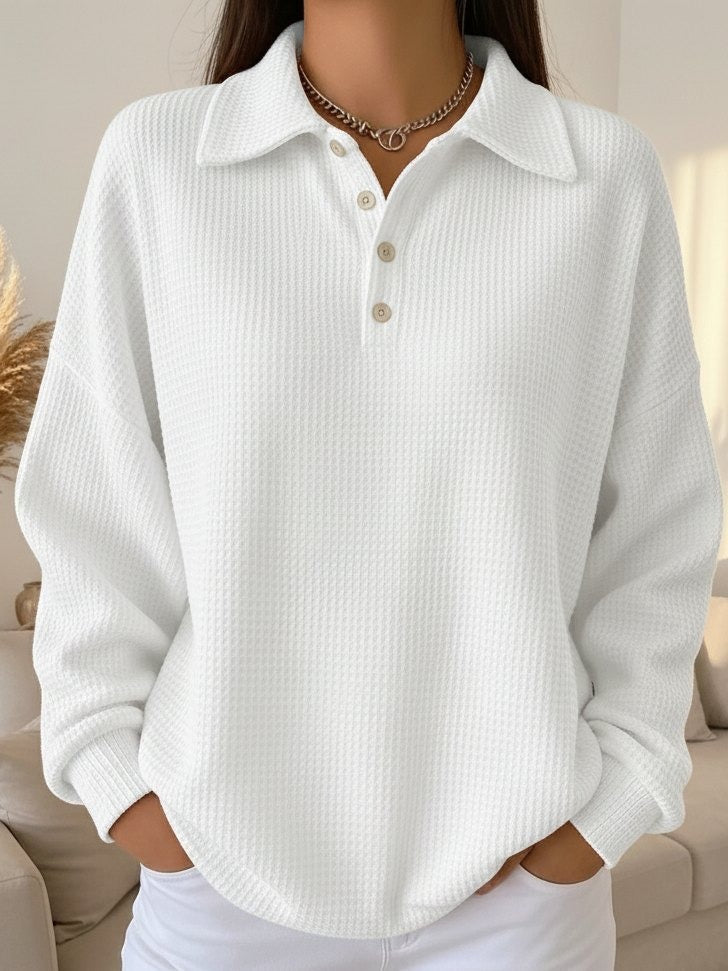 Corisande | Waffle Knit Collared Henley Sweater view 4