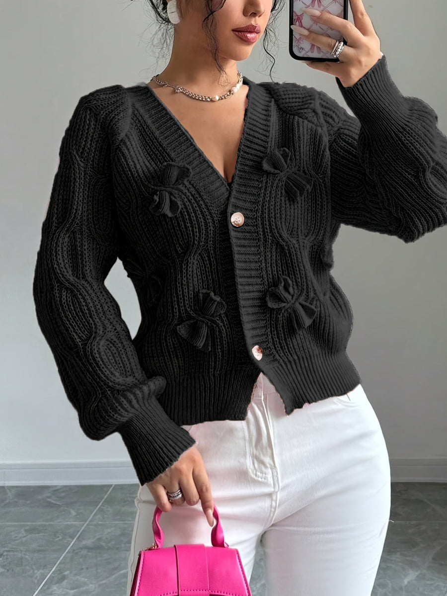 Juniper | Women's Cardigan – Bow Detail Long Sleeve Button-Up Knit view 11