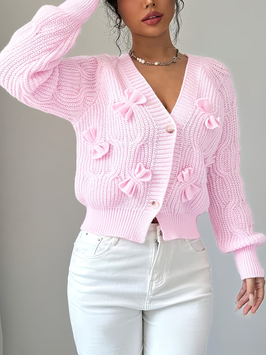Juniper | Women's Cardigan – Bow Detail Long Sleeve Button-Up Knit view 4