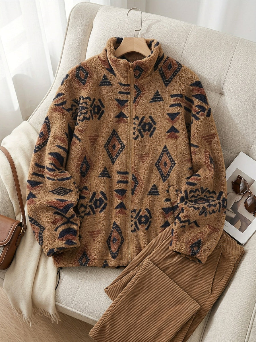 Carmen | Women's Plush Zip Up Jacket – Patterned Cozy Winter Jacket view 14