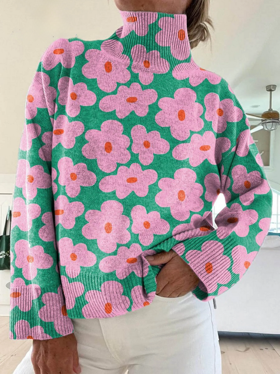 Aspen | Floral Roll Neck Knit Sweater for Women view 1