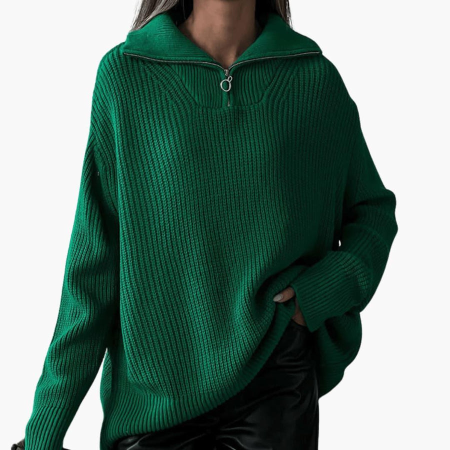 Dahlia | Knit Jumper with Half-Zip Collar and Ribbed Texture view 2