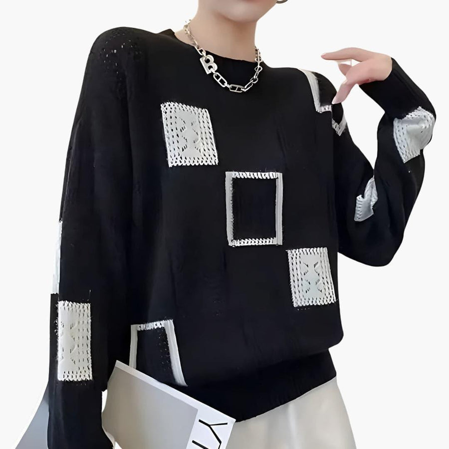 Verona | Patchwork Knit Jumper with Long Sleeves and Pullover Style view 3