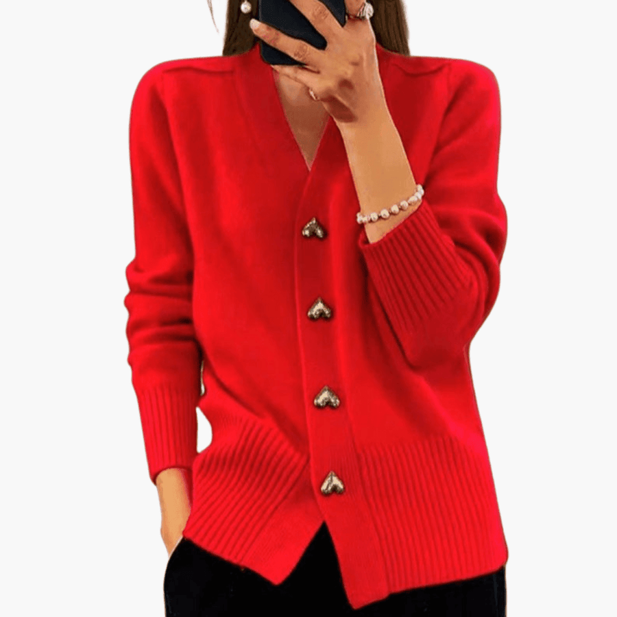 Isolde | Button-Up Cardigan with Heart Button Details and Long Sleeves view 4