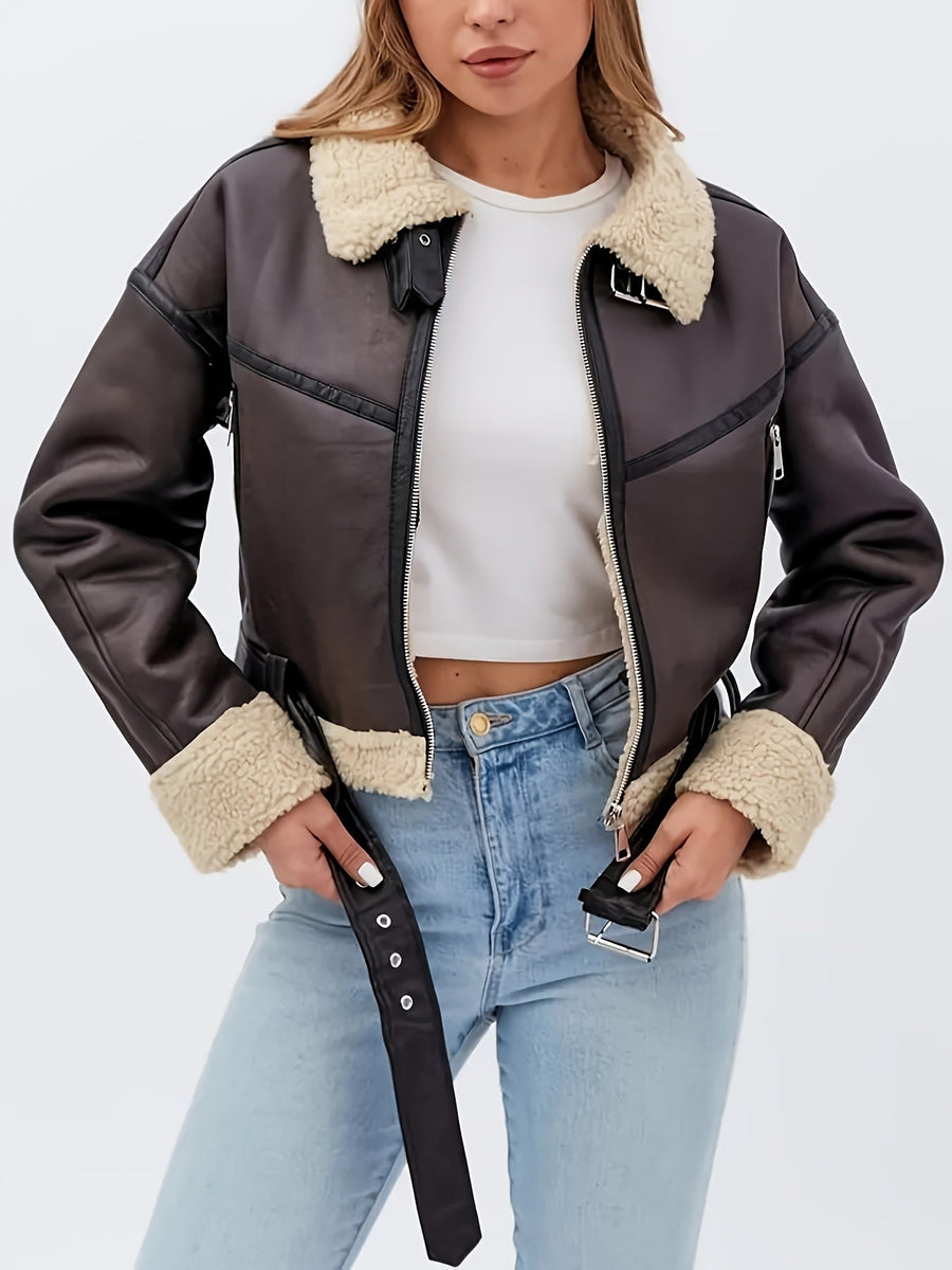 Cassidy | Women's Lined Moto Jacket – Cozy Winter Biker Jacket view 4