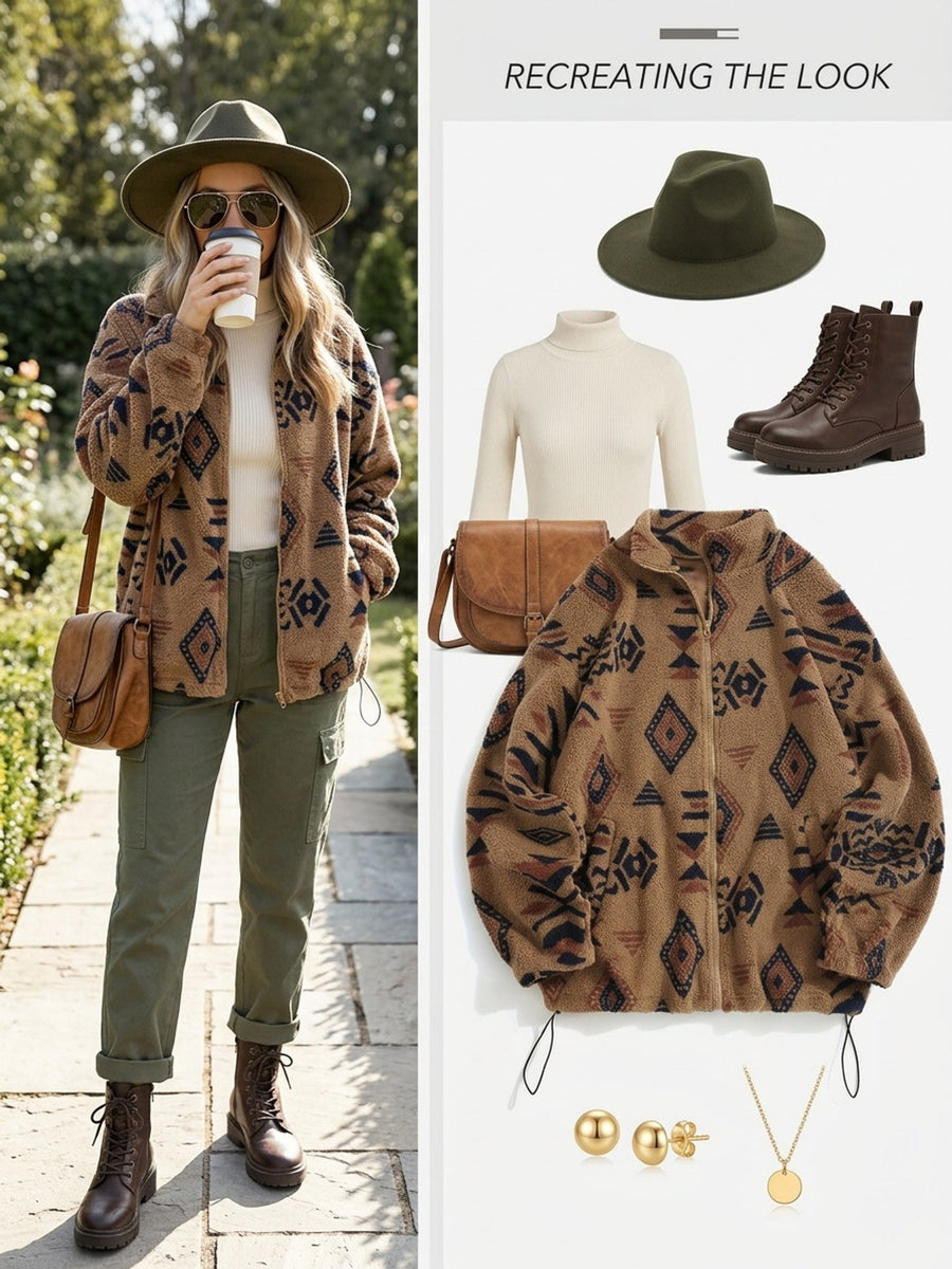 Carmen | Women's Plush Zip Up Jacket – Patterned Cozy Winter Jacket view 15