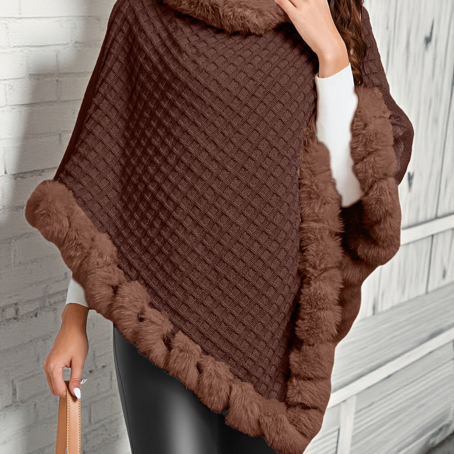 Willow | Women's Poncho Sweater – Fur Trim Cozy Knit Winter Wrap view 5