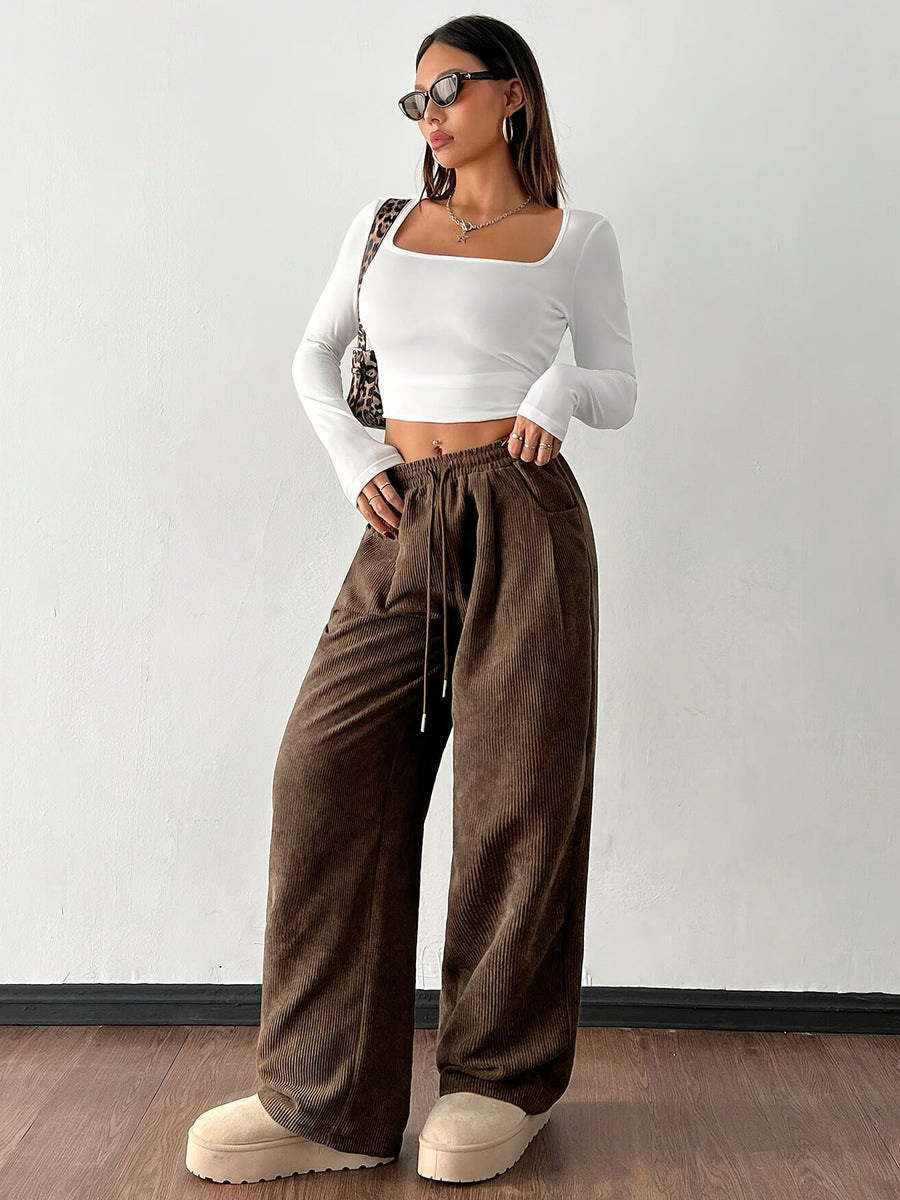 Tallulah | Women's Wide Leg Pants – Relaxed High Waisted Textured Trousers view 4
