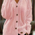 Jane | Women's Winter Cardigan – Textured Cable Knit Button-Front