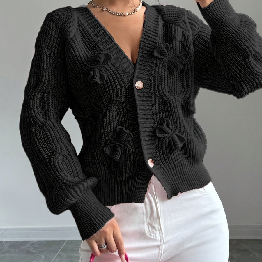 Juniper | Women's Cardigan – Bow Detail Long Sleeve Button-Up Knit view 10