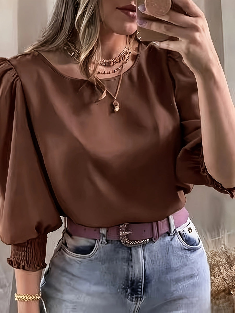 Ellen | Women's Puff Sleeve Blouse – Elegant Long Sleeve Dressy Top view 9