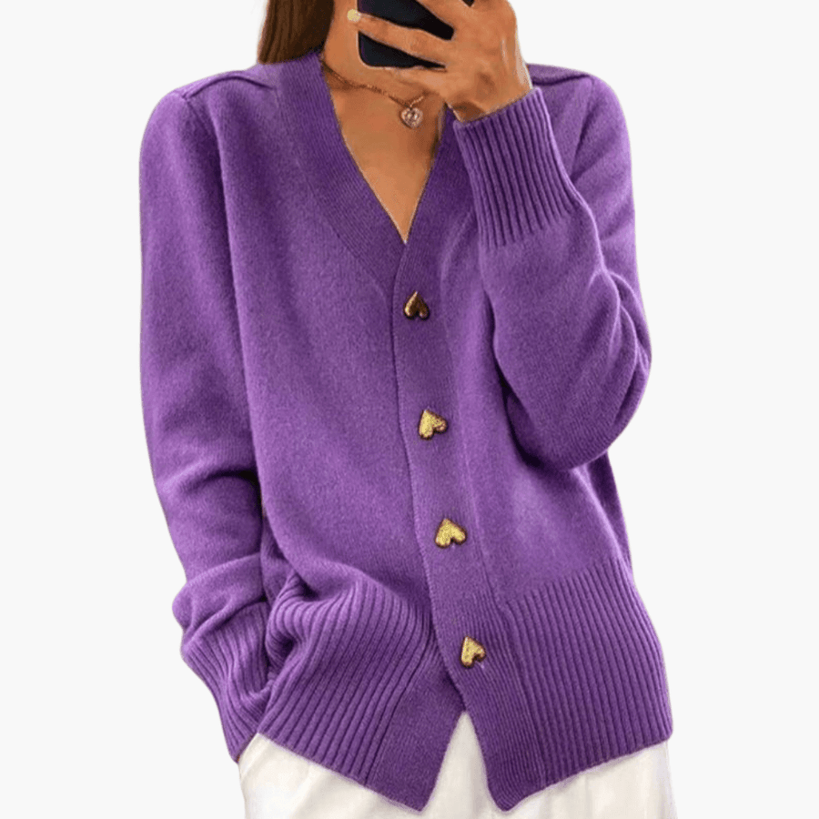 Isolde | Button-Up Cardigan with Heart Button Details and Long Sleeves view 3