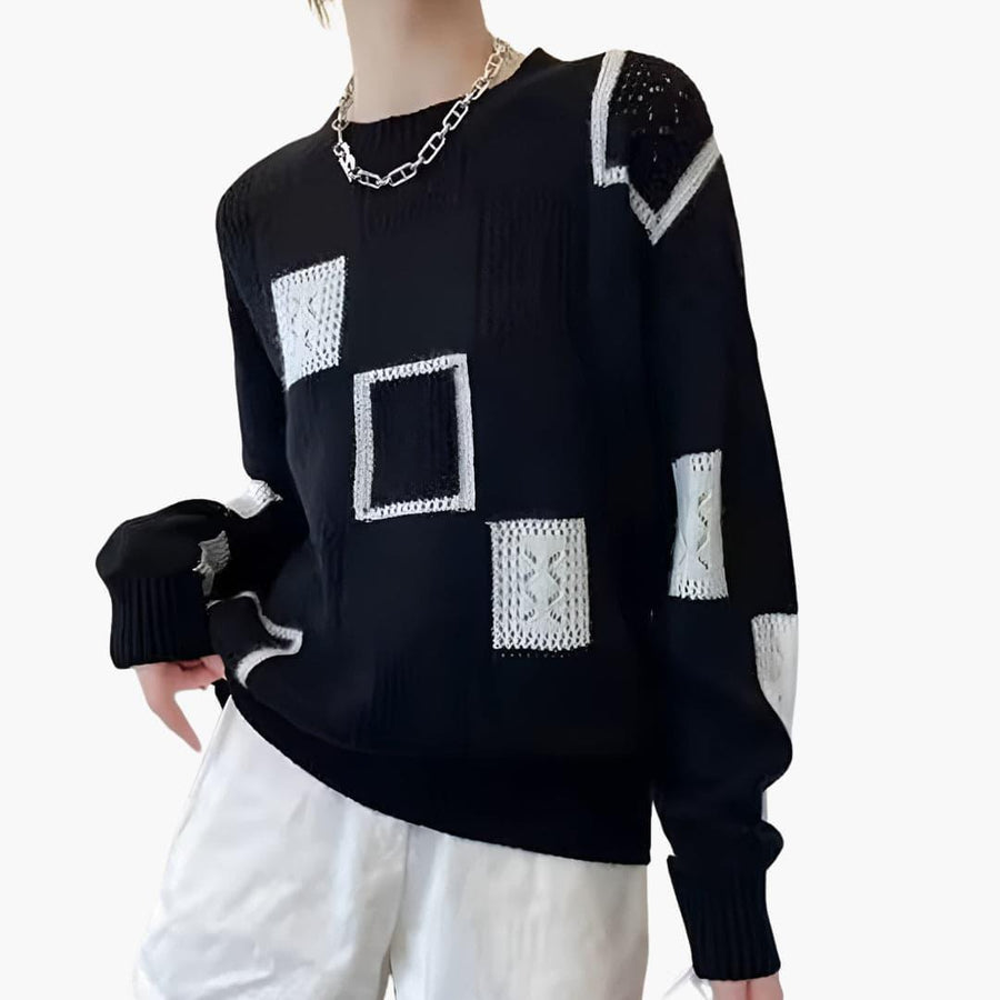 Verona | Patchwork Knit Jumper with Long Sleeves and Pullover Style view 4