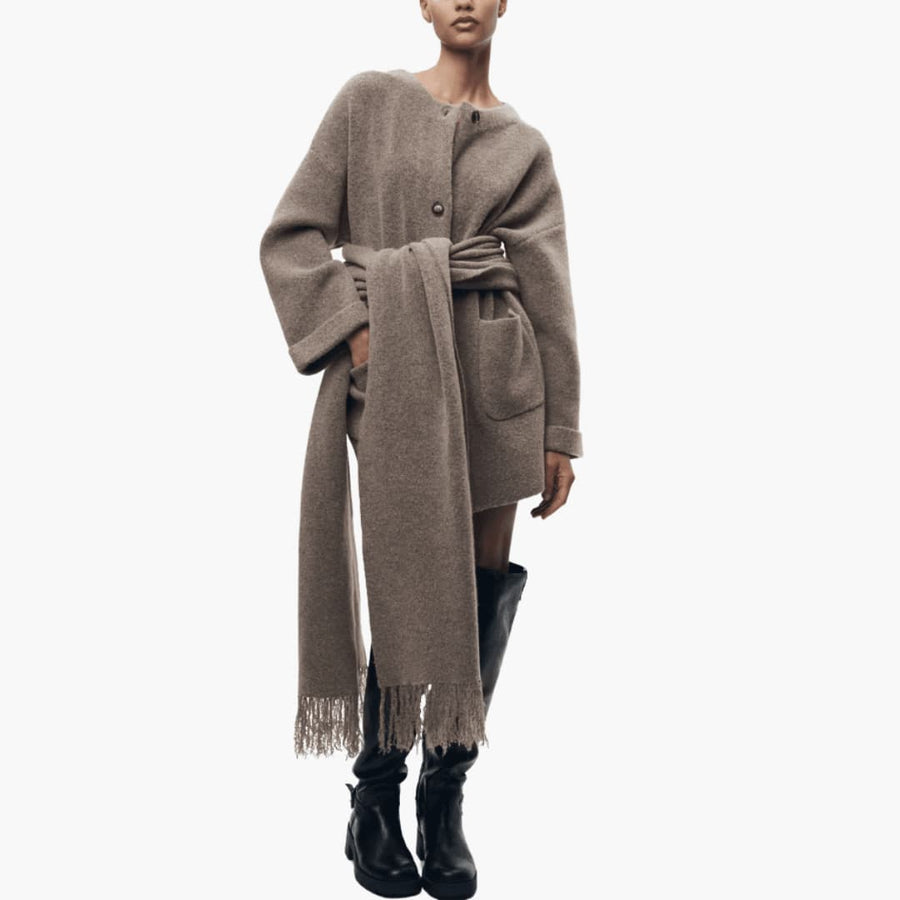 Viola | Button-Up Cardigan with Matching Scarf and Long Sleeves view 6