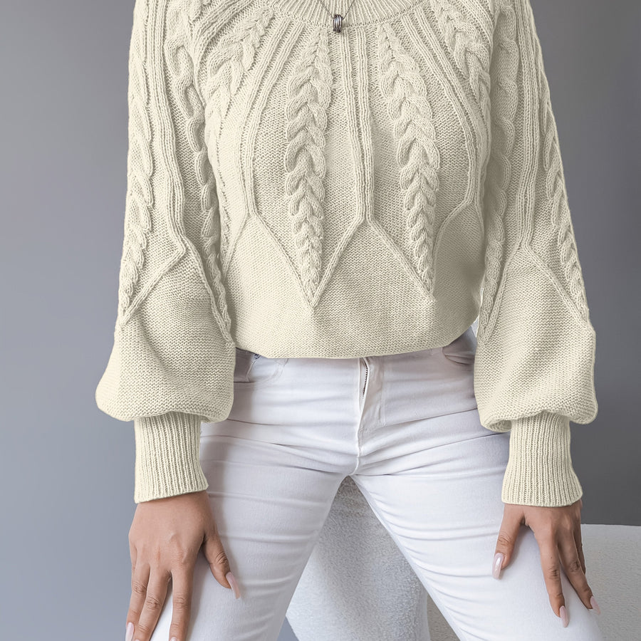 Elsie | Women's Cable Knit Sweater – Lantern Sleeve Textured Pullover view 8
