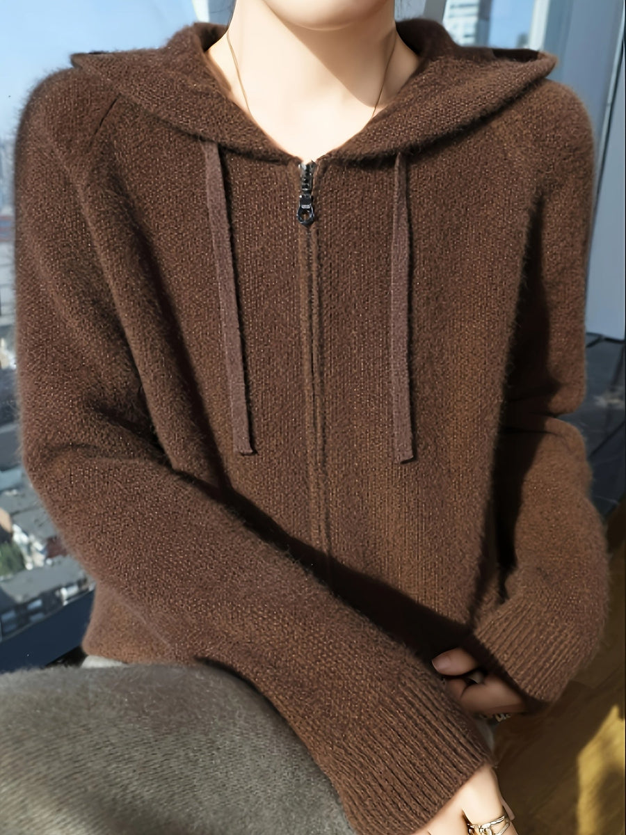 Belle | Women's Winter Cardigan – Hooded Zip-Up Cosy Layering view 3