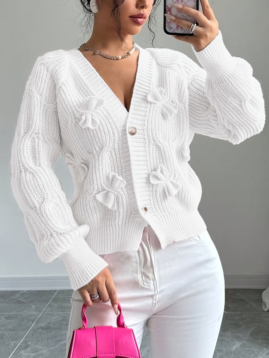 Juniper | Women's Cardigan – Bow Detail Long Sleeve Button-Up Knit view 16