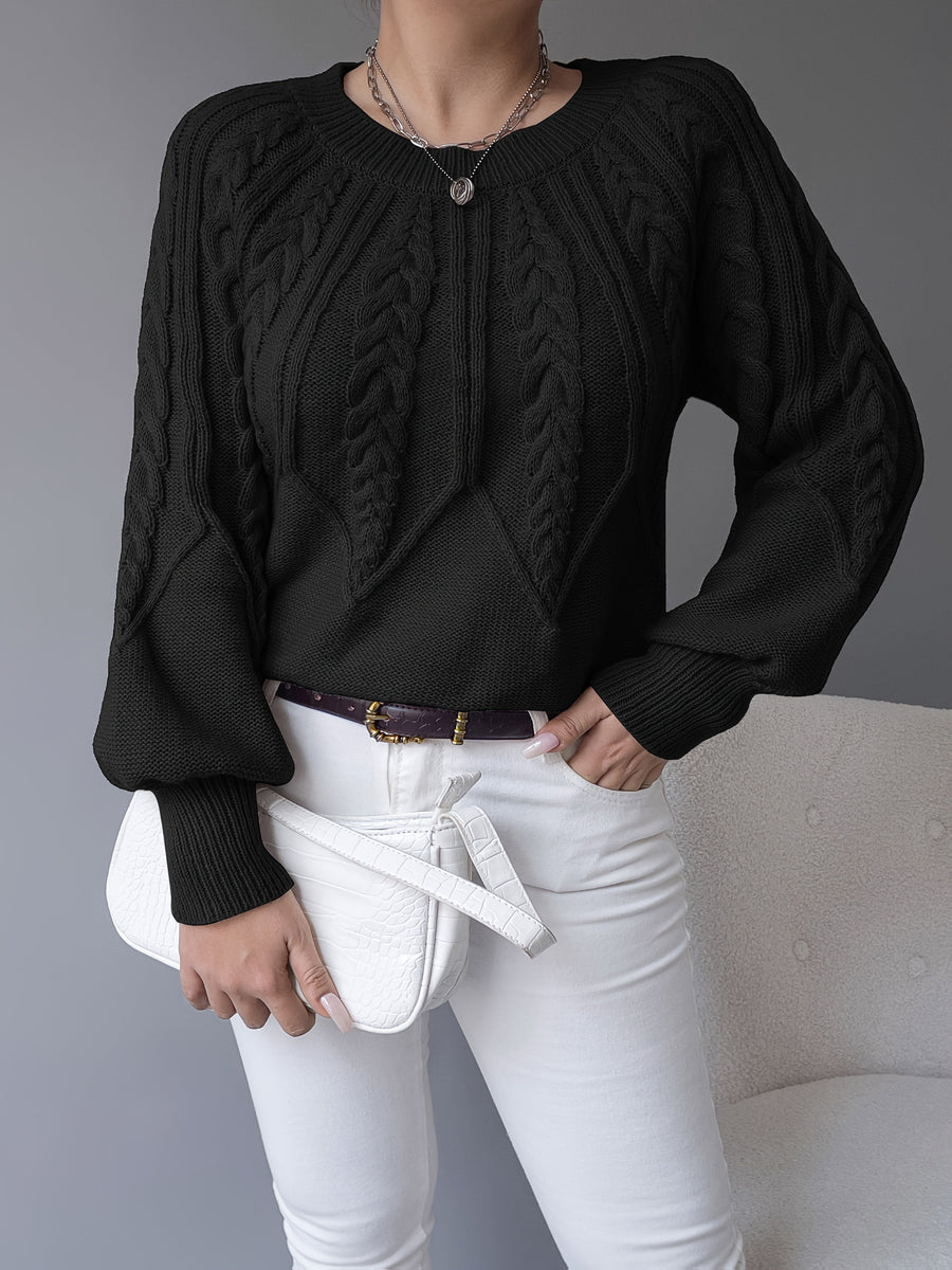 Elsie | Women's Cable Knit Sweater – Lantern Sleeve Textured Pullover view 24