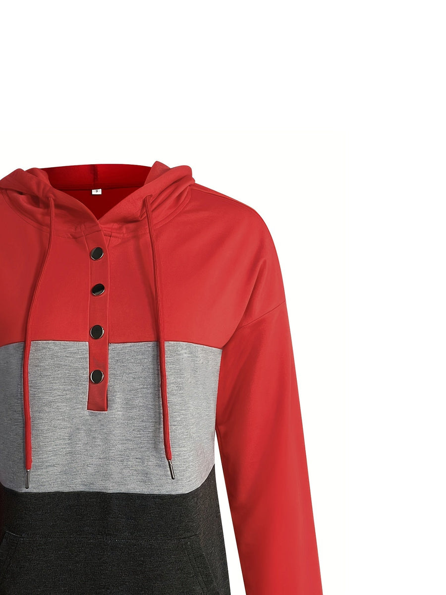 Brynne | Women's Color Block Hoodie – Button Neck Oversized Sweatshirt view 11