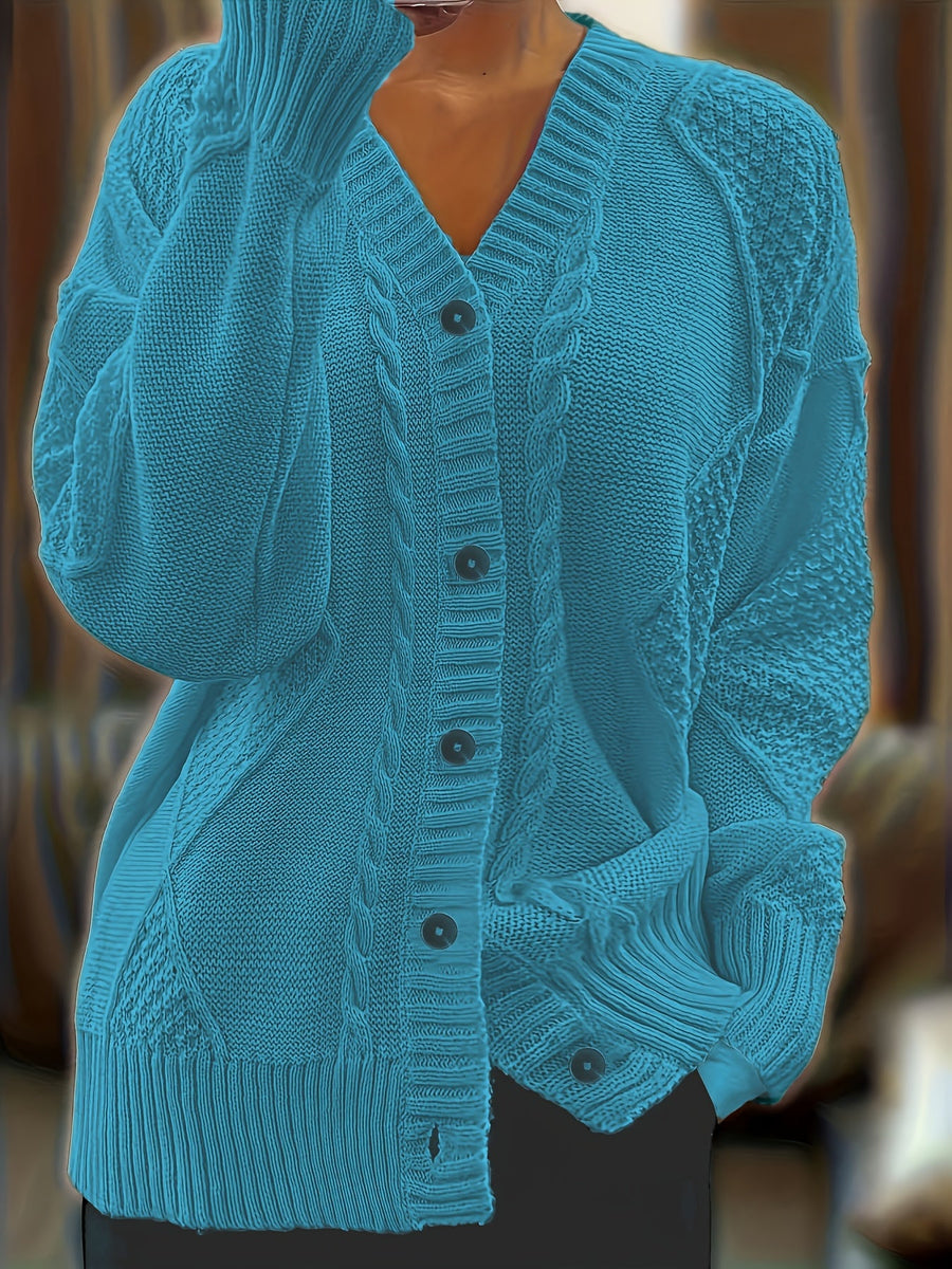 Jane | Women's Winter Cardigan – Textured Cable Knit Button-Front view 6