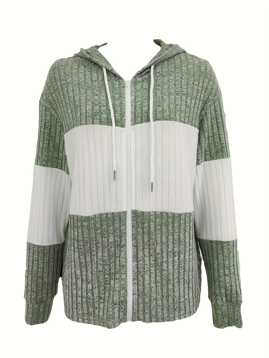 Shannon | Women's Zip Up Hoodie – Color Block Ribbed Cozy Sweatshirt view 4