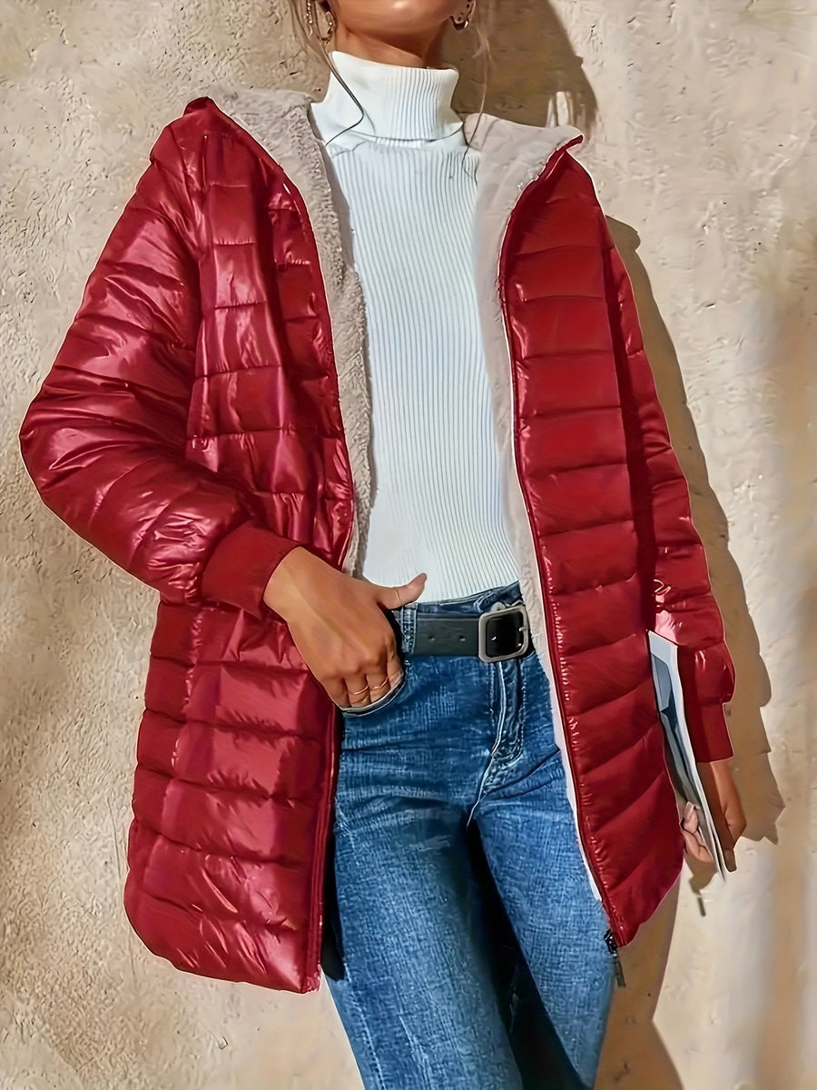 Isla | Women's Quilted Long Coat – Lined Longline Winter Puffer Coat view 8