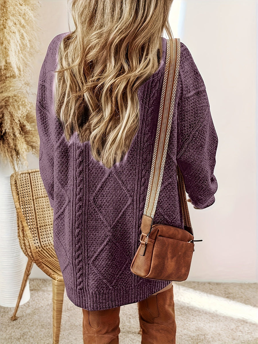 Tabitha | Women's Oversized Cable Knit Sweater Dress – Loose Winter Midi Dress view 3