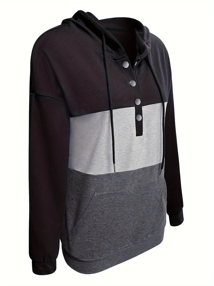 Brynne | Women's Color Block Hoodie – Button Neck Oversized Sweatshirt view 5