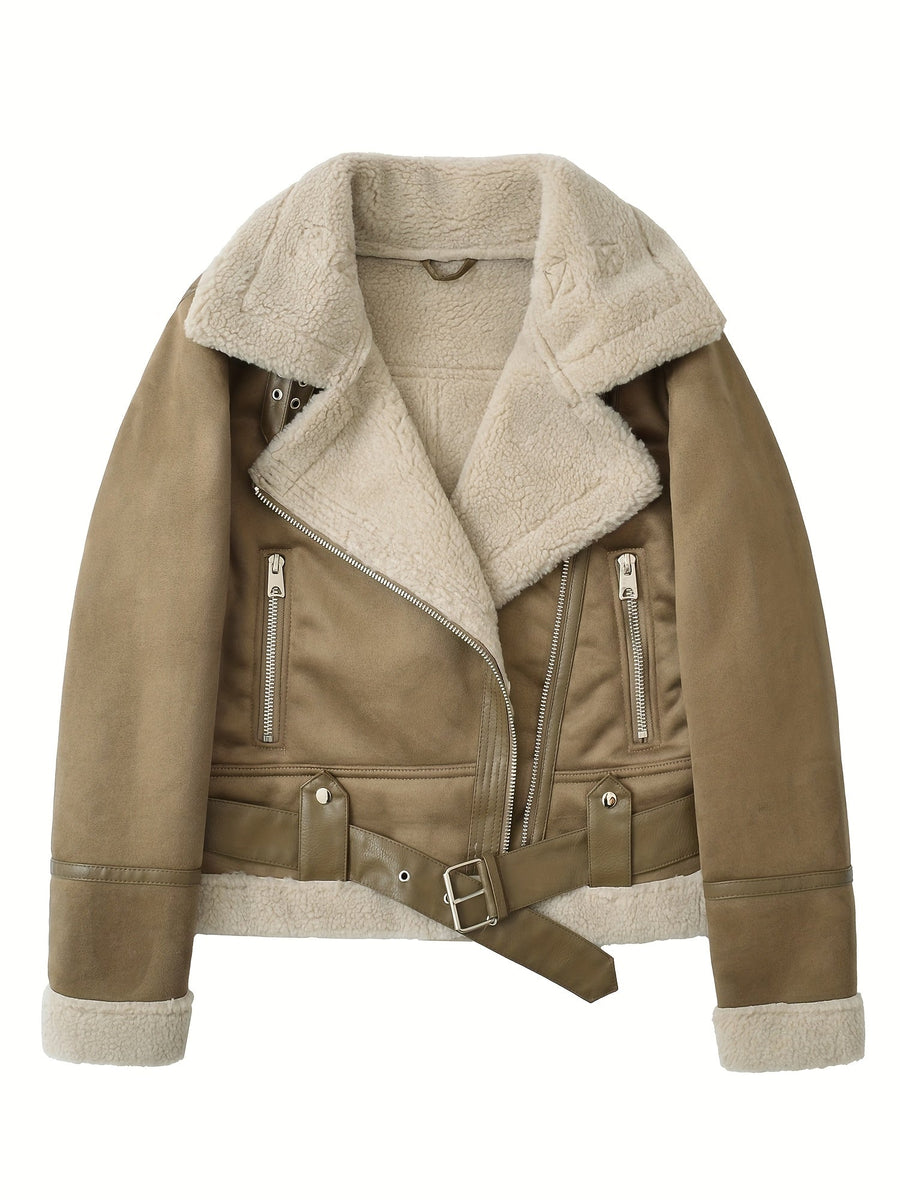 Clara | Women's Aviator Jacket – Belted Cozy Winter Coat view 2