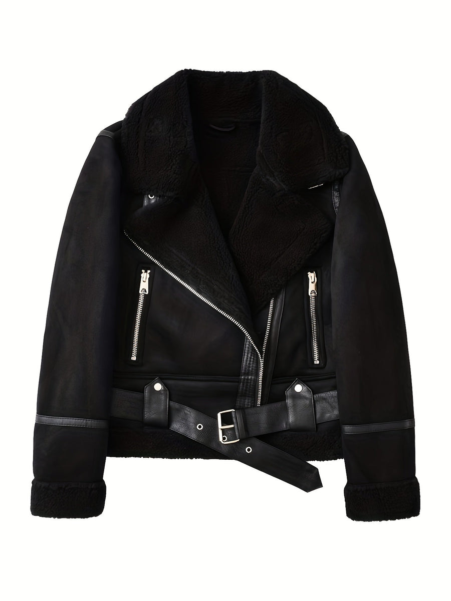 Clara | Women's Aviator Jacket – Belted Cozy Winter Coat view 10