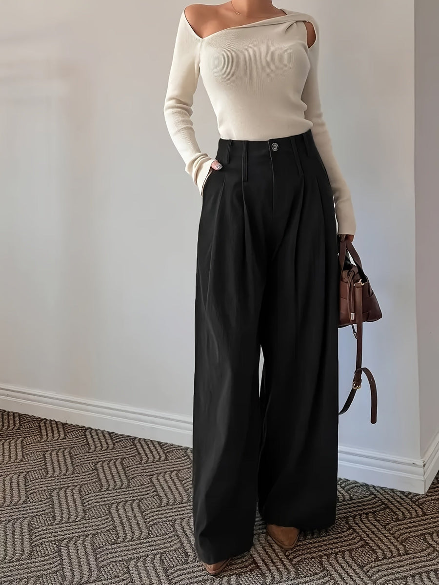 Celine | Women's Pleated Wide Leg Trousers – High Waisted Dress Pants view 5
