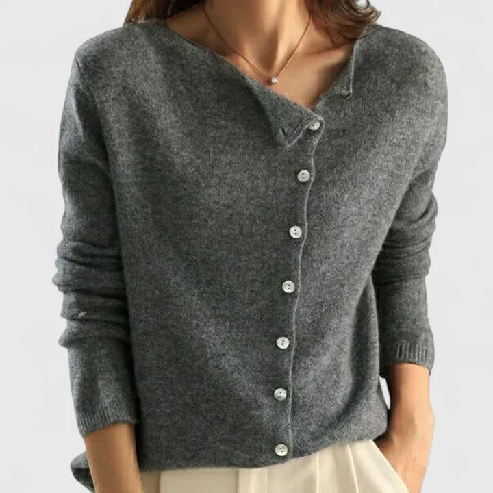 Orla | Women's Winter Cardigan – Asymmetrical Button-Up Knit Fitted V-Neck view 2