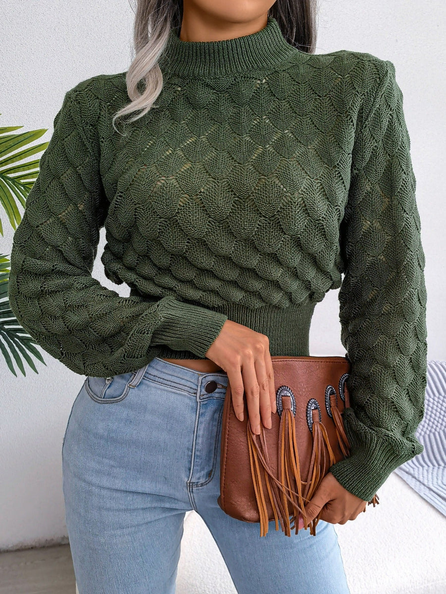 Melanie | Women's Cropped Sweater – Textured Knit Winter Pullover view 18