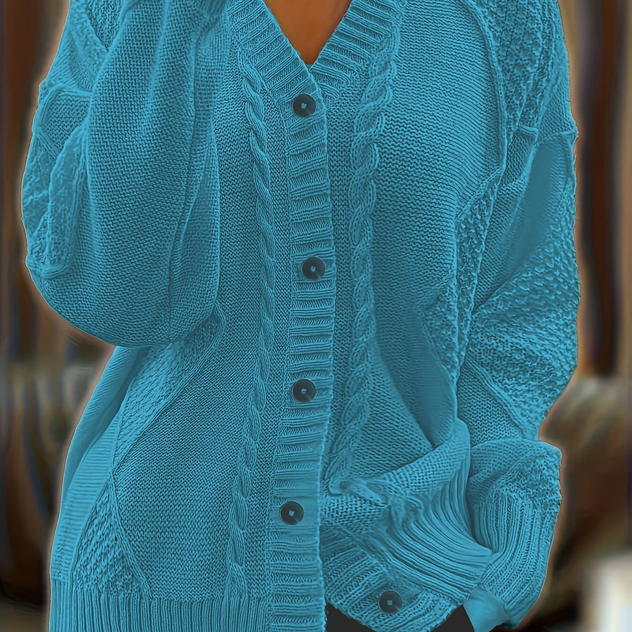Jane | Women's Winter Cardigan – Textured Cable Knit Button-Front view 19