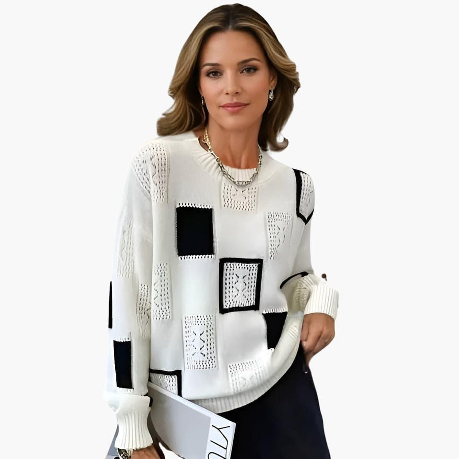 Verona | Patchwork Knit Jumper with Long Sleeves and Pullover Style view 2