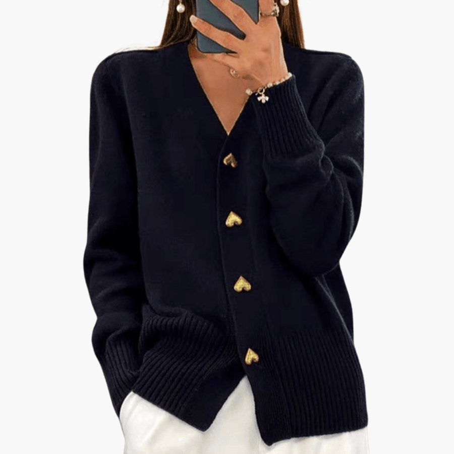 Isolde | Button-Up Cardigan with Heart Button Details and Long Sleeves view 5