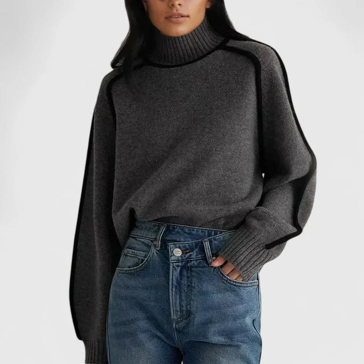 Jacinta | Batwing Turtleneck Sweater with Contrast Piping view 4